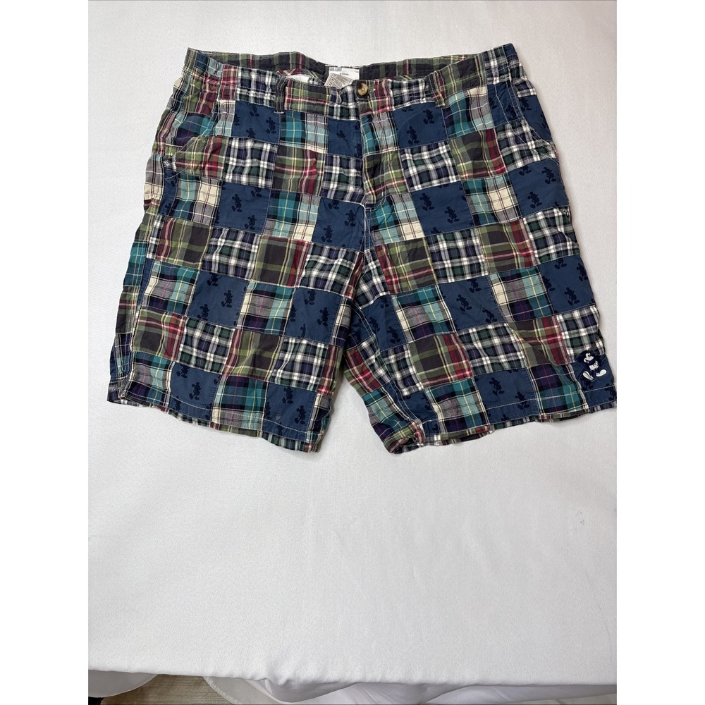Vtg Walt Disney World Shorts Mens 42 Multicolor Plaid Mickey Mouse Patchwork